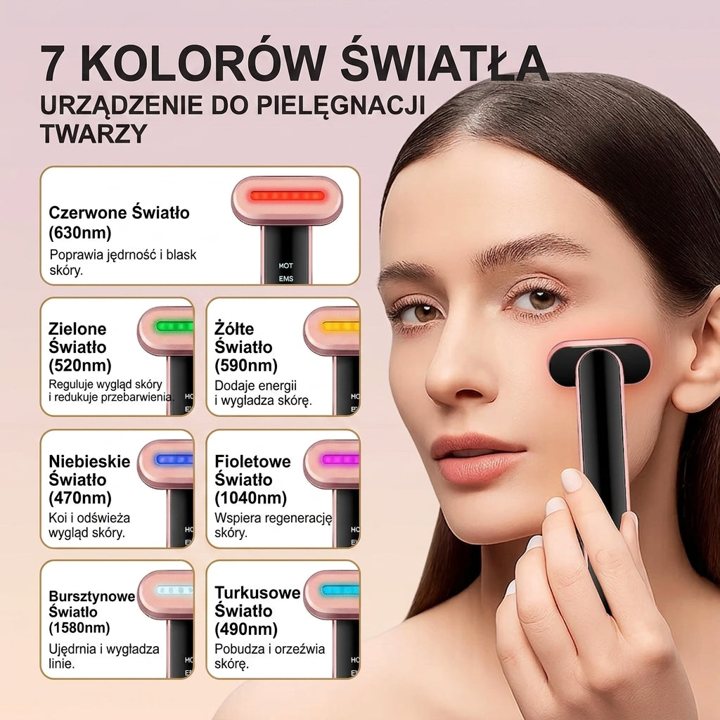 Skelume Glow Wand™ — Urządzenie do Twarzy LED 7 Kolorów z EMS i Wibracją